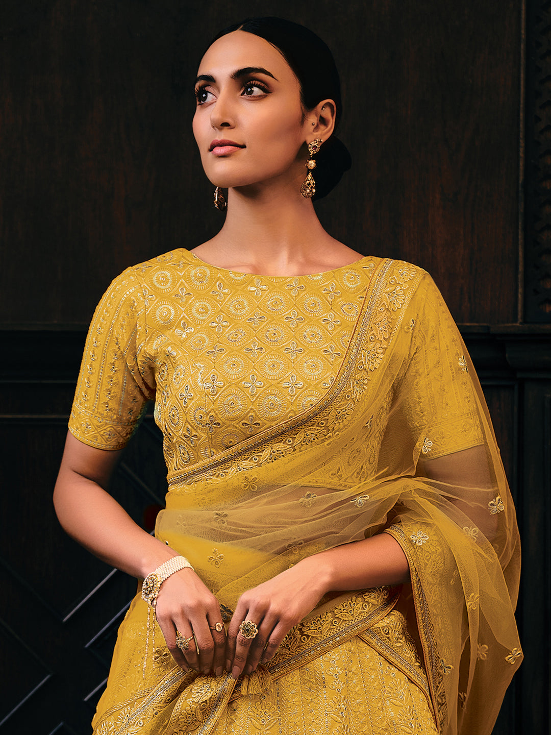 Yellow Pure Raw Silk Embroidered Semi Stitched Lehenga Choli