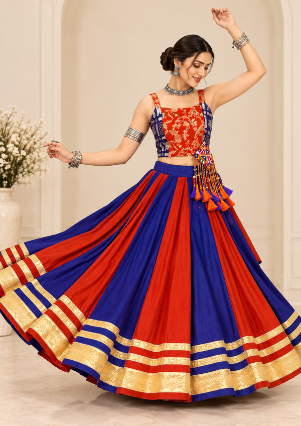 Rust-Blue color Navratri Designer Ready To Wear Lehenga Set houseofpanchhi
