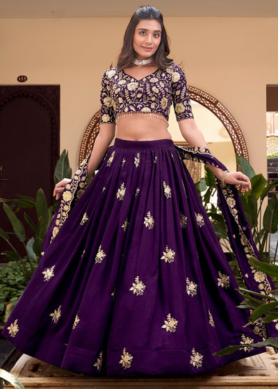Purple Colour Embellishment With Pearl Coding and Sequins Embroidery Work