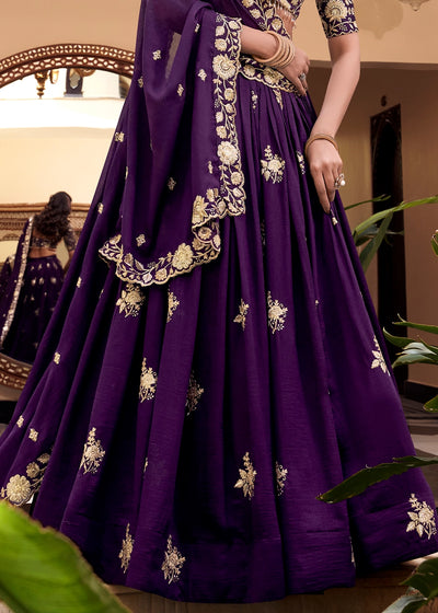 Purple Colour Embellishment With Pearl Coding and Sequins Embroidery Work