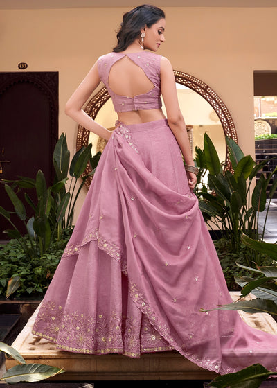 Pink Colour Embellishment With Pearl Coding and Sequins Embroidery Work