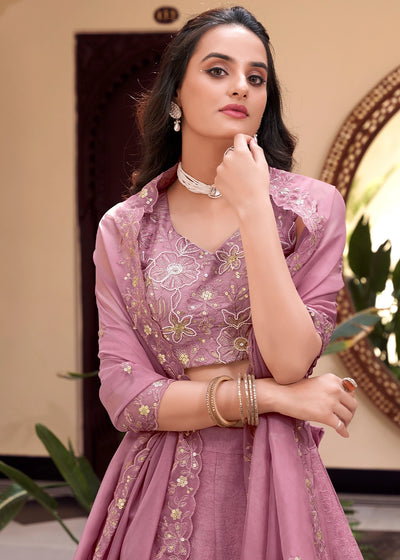 Pink Colour Embellishment With Pearl Coding and Sequins Embroidery Work