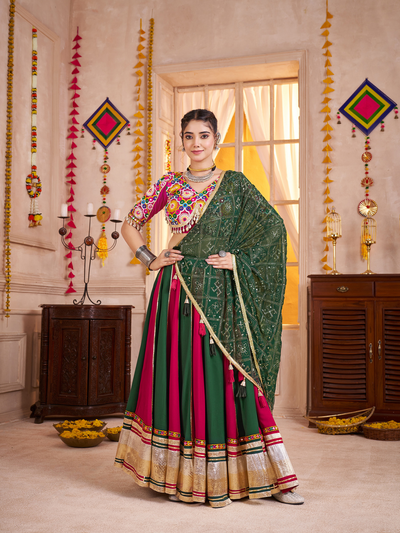 Green Navratri Designer Kutchi work Ready To Wear Lehenga Choli houseofpanchhi