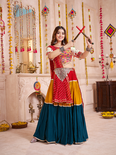 Multi Color Navratri Designer Kutchi work Ready To Wear Lehenga Choli houseofpanchhi