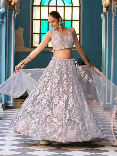 Net Fabric Sequins embroidery Semi-Stitched Lehenga & Unstitched Blouse With Dupatta House of Panchhi