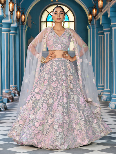 Net Fabric Sequins embroidery Semi-Stitched Lehenga & Unstitched Blouse With Dupatta House of Panchhi