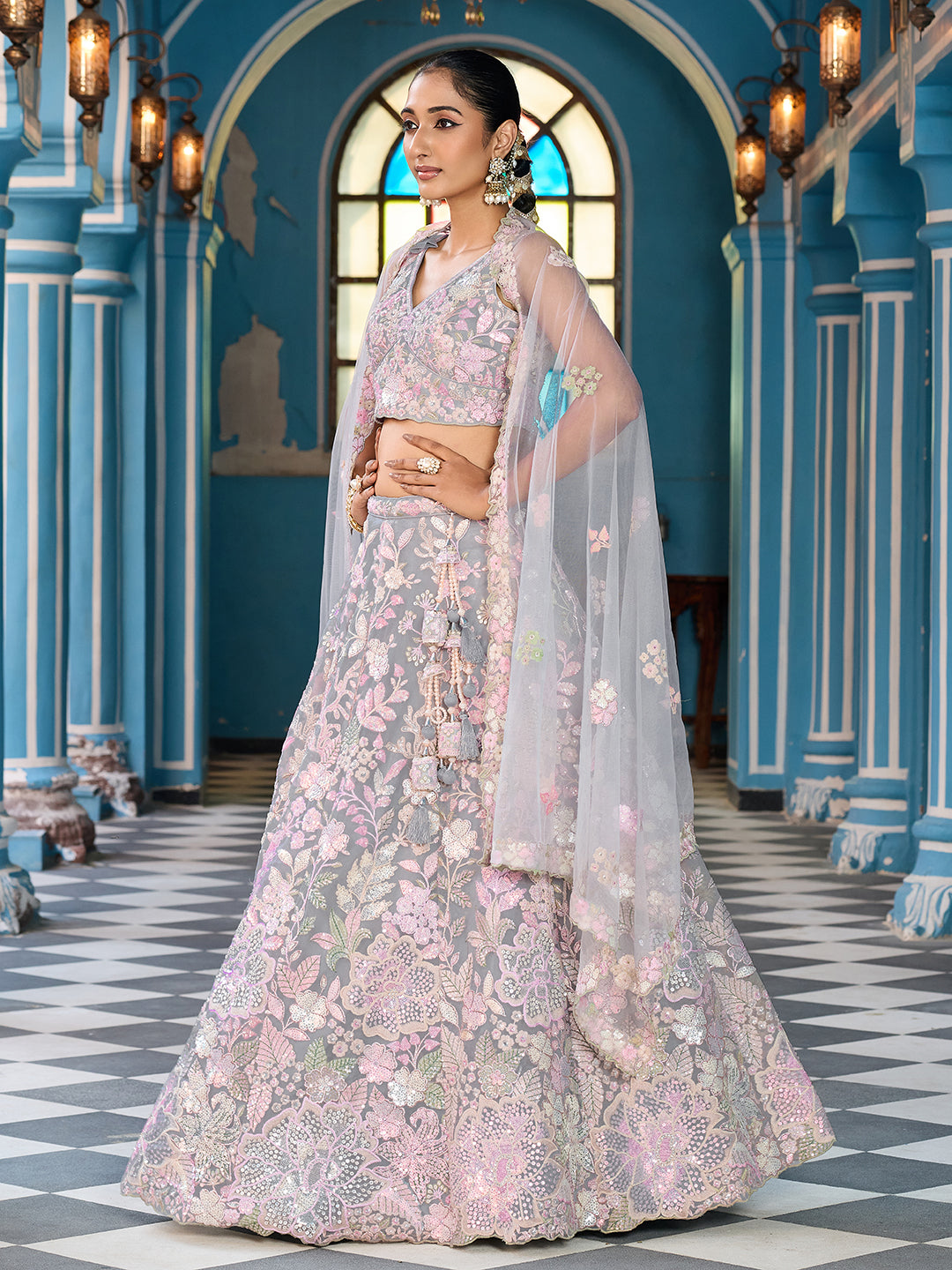 Net Fabric Sequins embroidery Semi-Stitched Lehenga & Unstitched Blouse With Dupatta House of Panchhi