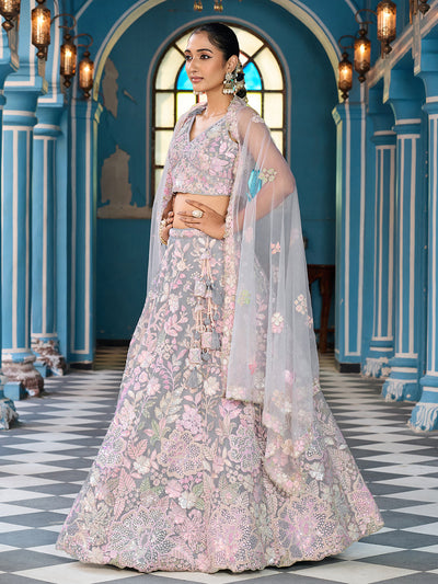 Net Fabric Sequins embroidery Semi-Stitched Lehenga & Unstitched Blouse With Dupatta House of Panchhi