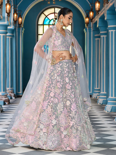 Net Fabric Sequins embroidery Semi-Stitched Lehenga & Unstitched Blouse With Dupatta House of Panchhi