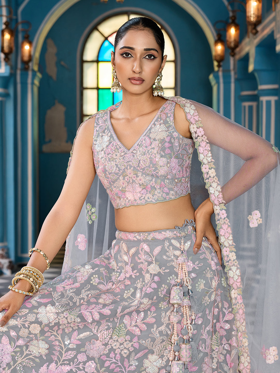 Net Fabric Sequins embroidery Semi-Stitched Lehenga & Unstitched Blouse With Dupatta House of Panchhi