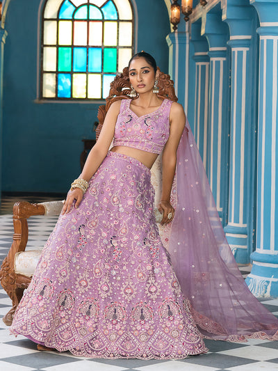 Net Fabric Sequins embroidery Semi-Stitched Lehenga & Unstitched Blouse With Dupatta House of Panchhi