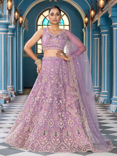 Net Fabric Sequins embroidery Semi-Stitched Lehenga & Unstitched Blouse With Dupatta House of Panchhi
