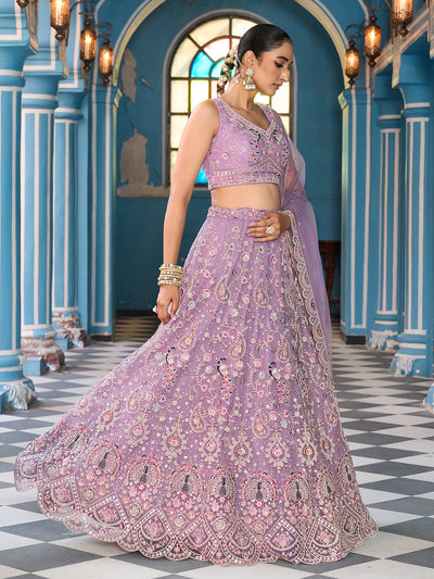 Net Fabric Sequins embroidery Semi-Stitched Lehenga & Unstitched Blouse With Dupatta House of Panchhi