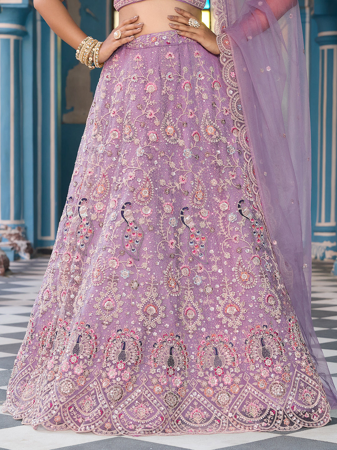 Net Fabric Sequins embroidery Semi-Stitched Lehenga & Unstitched Blouse With Dupatta House of Panchhi