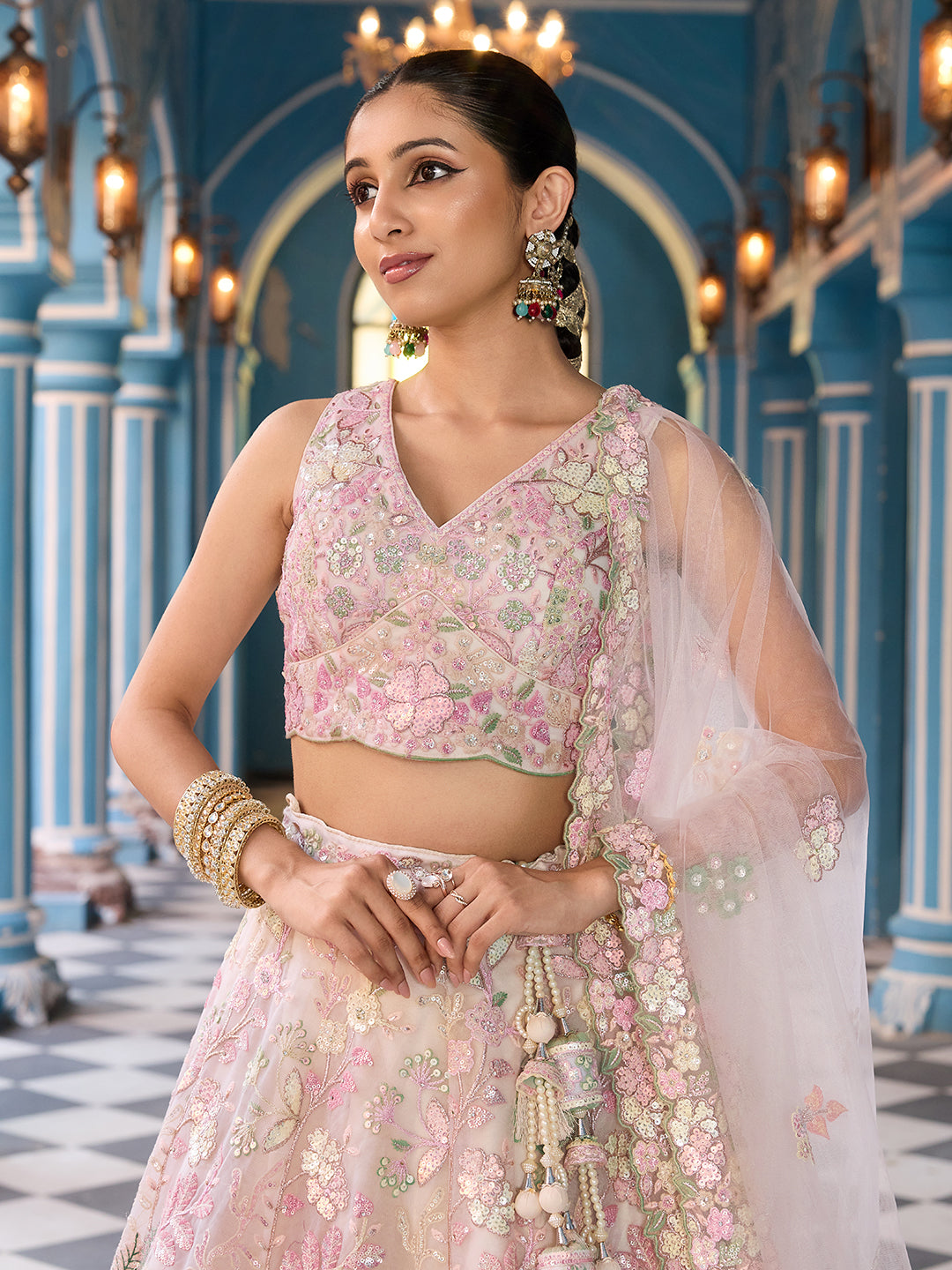 Net Fabric Sequins embroidery Semi-Stitched Lehenga & Unstitched Blouse With Dupatta House of Panchhi