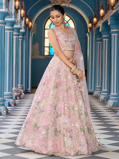 Net Fabric Sequins embroidery Semi-Stitched Lehenga & Unstitched Blouse With Dupatta House of Panchhi