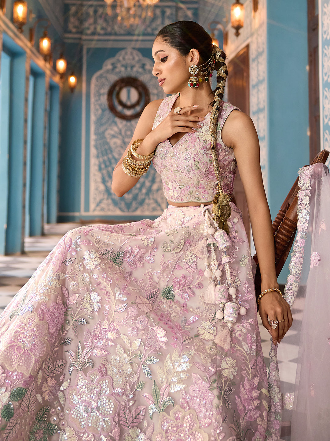 Net Fabric Sequins embroidery Semi-Stitched Lehenga & Unstitched Blouse With Dupatta House of Panchhi