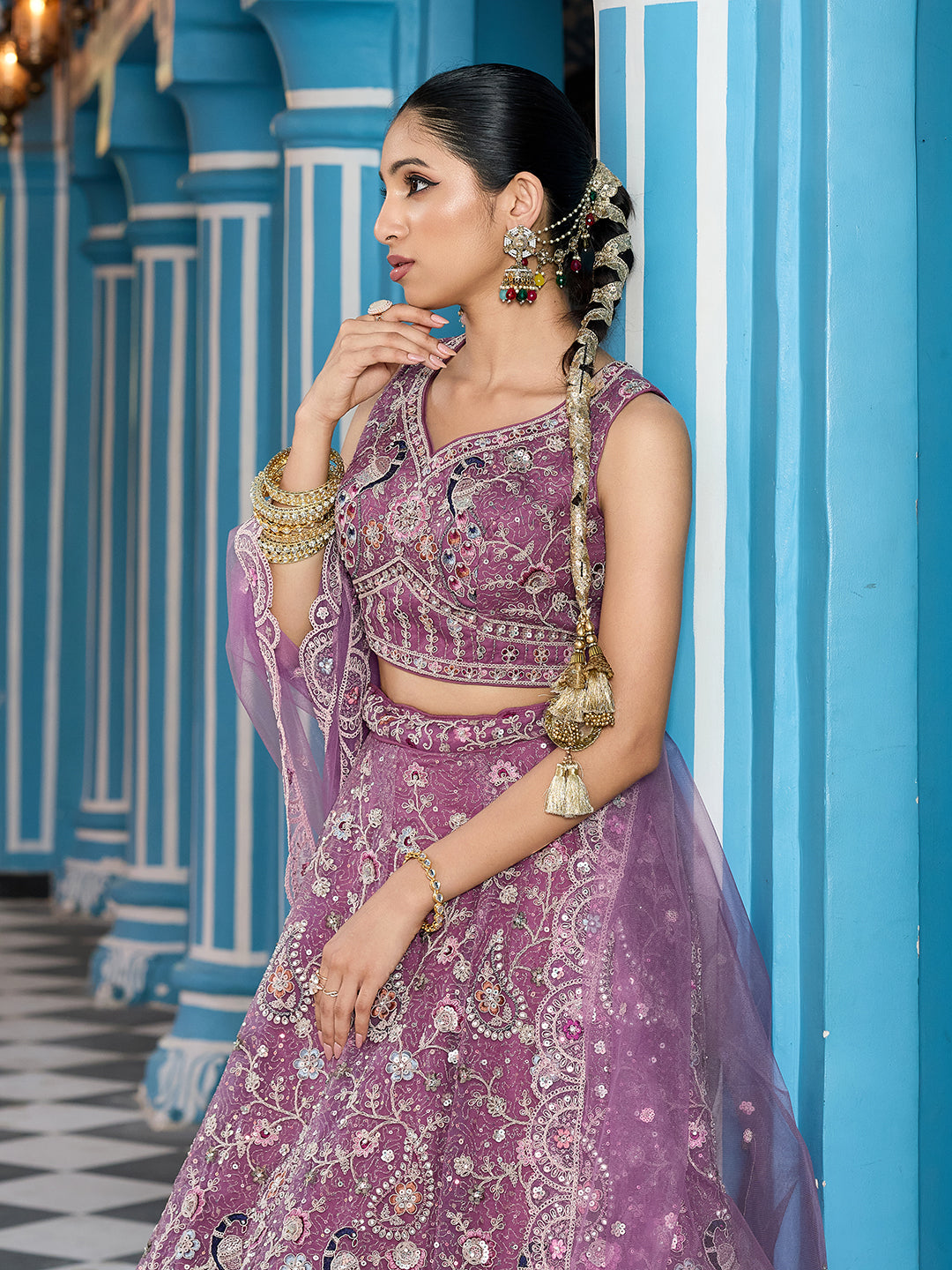 Net Fabric Sequins embroidery Semi-Stitched Lehenga & Unstitched Blouse With Dupatta House of Panchhi