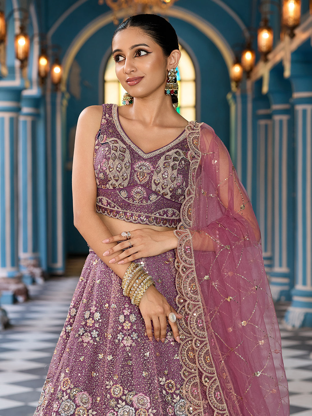 Net Fabric Sequins embroidery Semi-Stitched Lehenga & Unstitched Blouse With Dupatta House of Panchhi