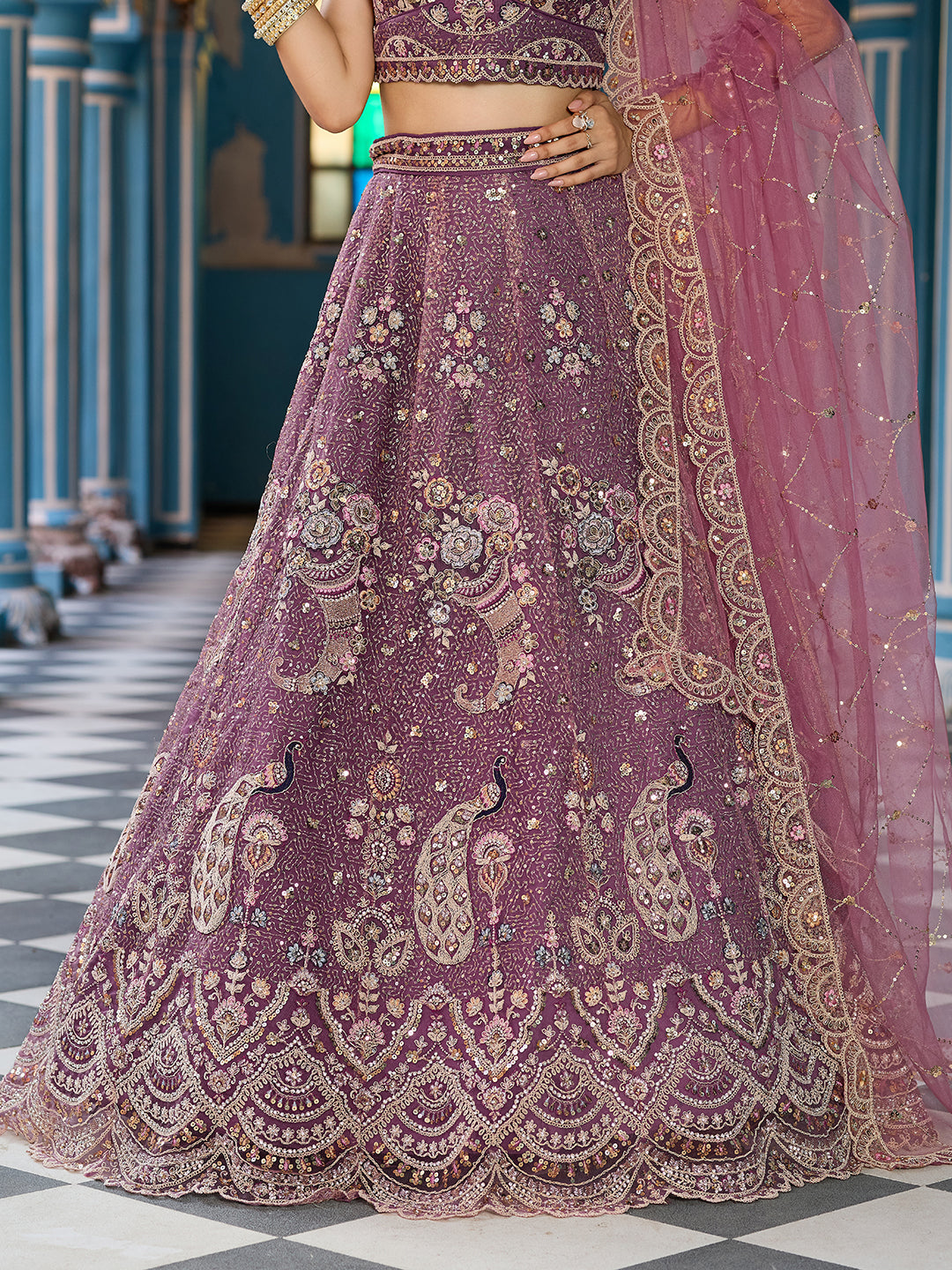Net Fabric Sequins embroidery Semi-Stitched Lehenga & Unstitched Blouse With Dupatta House of Panchhi