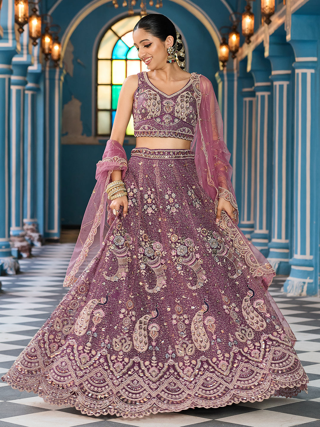 Net Fabric Sequins embroidery Semi-Stitched Lehenga & Unstitched Blouse With Dupatta House of Panchhi