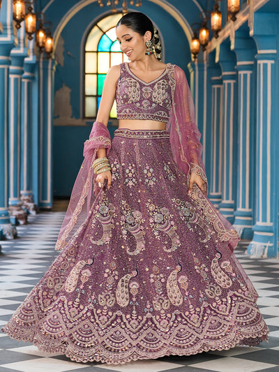 Net Fabric Sequins embroidery Semi-Stitched Lehenga & Unstitched Blouse With Dupatta House of Panchhi