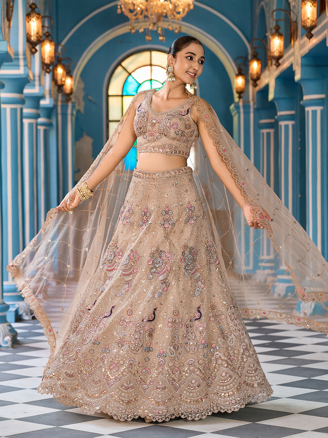 Net Fabric Sequins embroidery Semi-Stitched Lehenga & Unstitched Blouse With Dupatta House of Panchhi