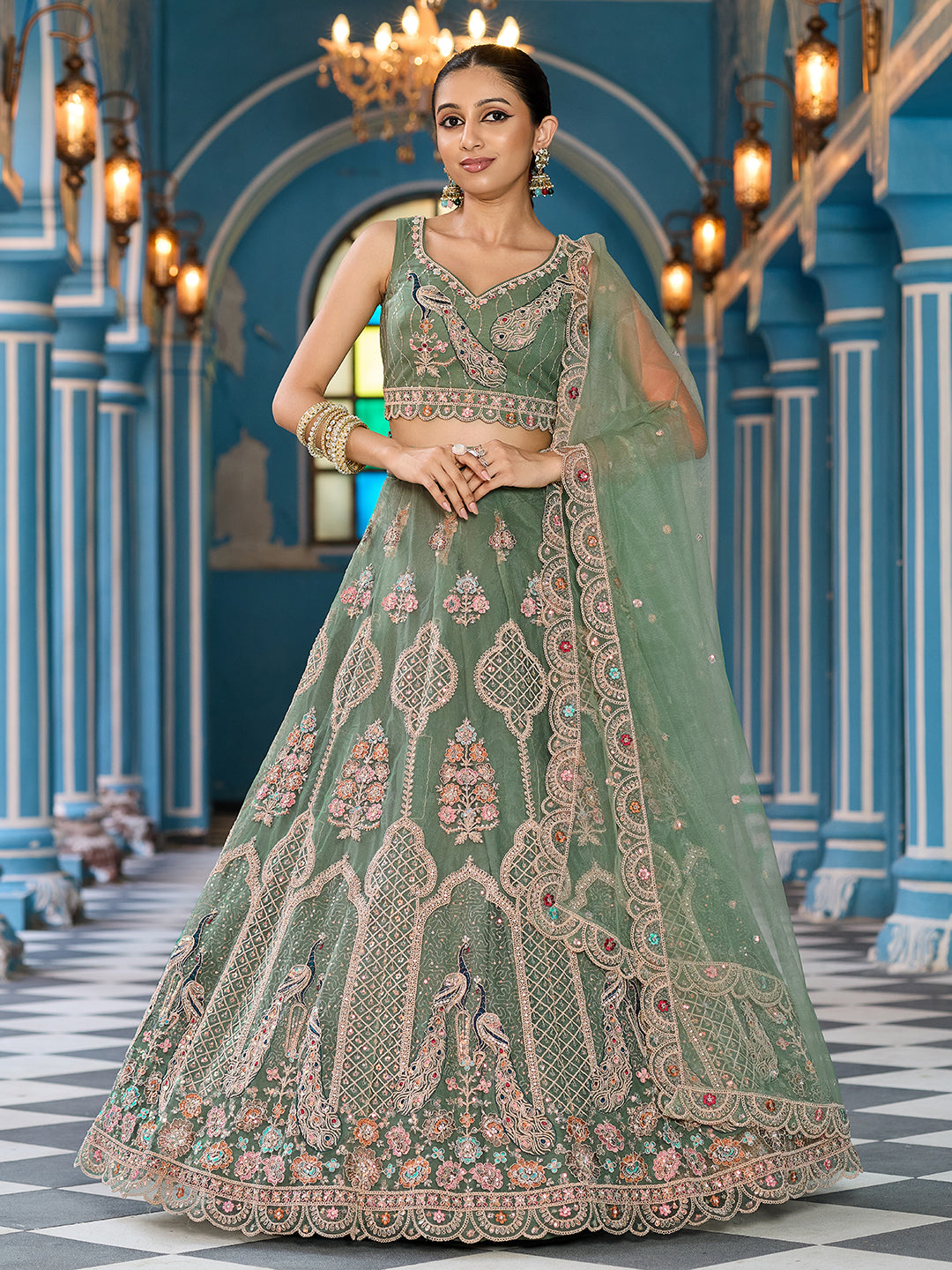 Net Fabric Sequins embroidery Semi-Stitched Lehenga & Unstitched Blouse With Dupatta House of Panchhi