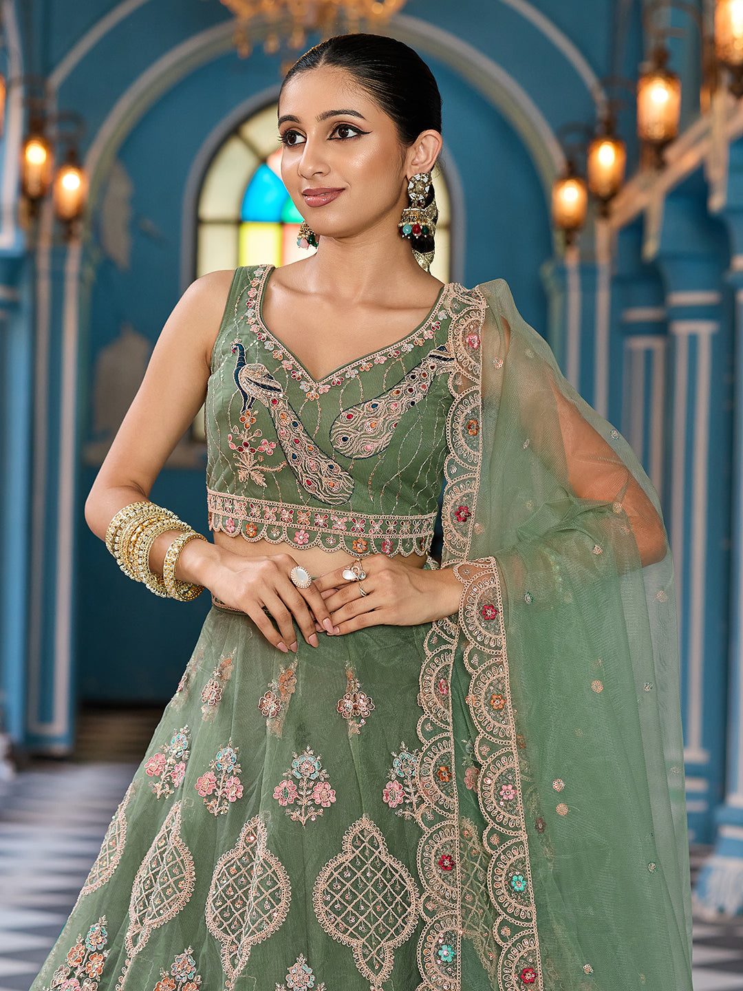 Net Fabric Sequins embroidery Semi-Stitched Lehenga & Unstitched Blouse With Dupatta House of Panchhi