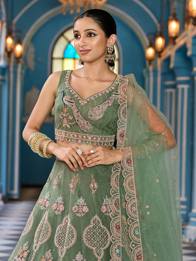 Net Fabric Sequins embroidery Semi-Stitched Lehenga & Unstitched Blouse With Dupatta House of Panchhi