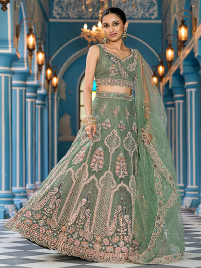 Net Fabric Sequins embroidery Semi-Stitched Lehenga & Unstitched Blouse With Dupatta House of Panchhi