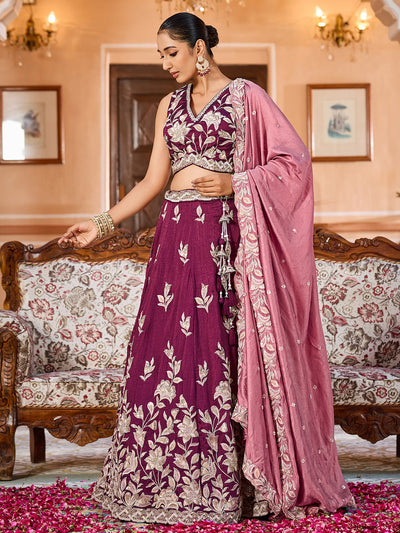 Silk Fabric Sequins embroidery Semi-Stitched Lehenga & Unstitched Blouse With Dupatta House of Panchhi