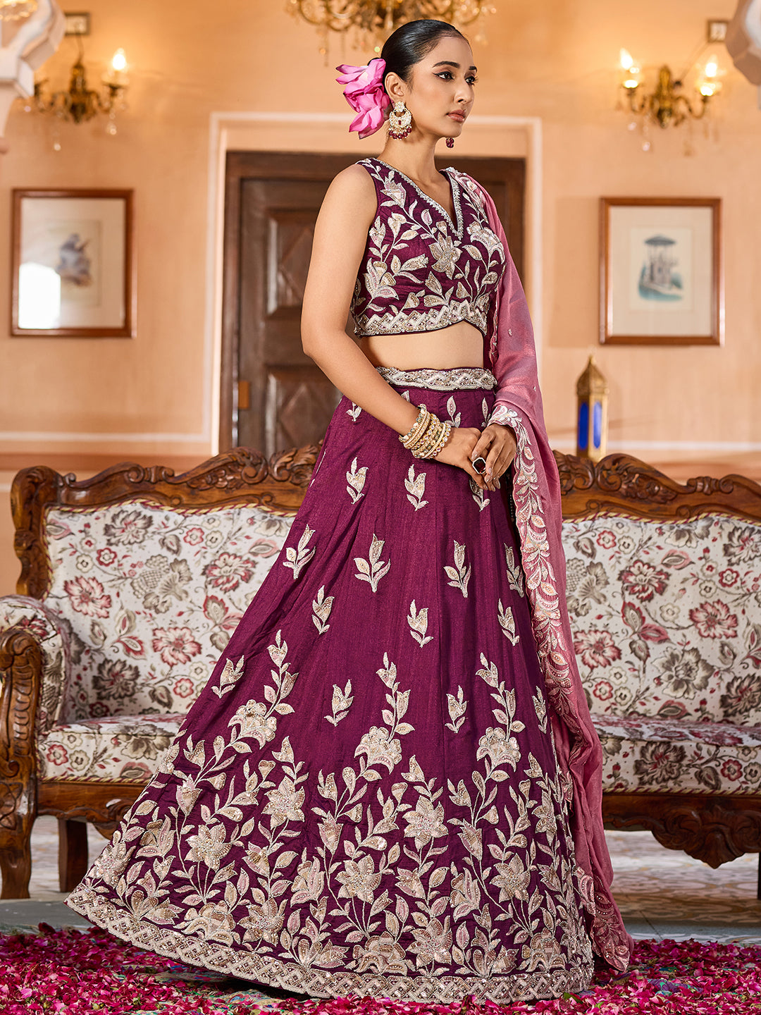 Silk Fabric Sequins embroidery Semi-Stitched Lehenga & Unstitched Blouse With Dupatta House of Panchhi