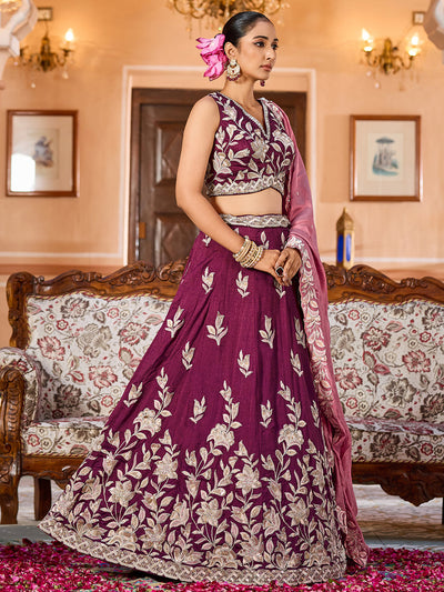 Silk Fabric Sequins embroidery Semi-Stitched Lehenga & Unstitched Blouse With Dupatta House of Panchhi