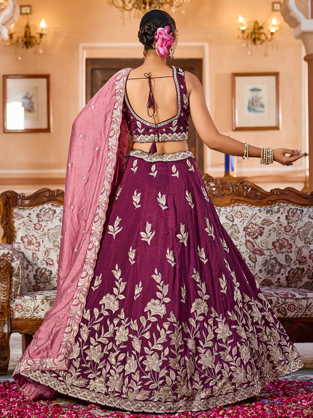 Silk Fabric Sequins embroidery Semi-Stitched Lehenga & Unstitched Blouse With Dupatta House of Panchhi