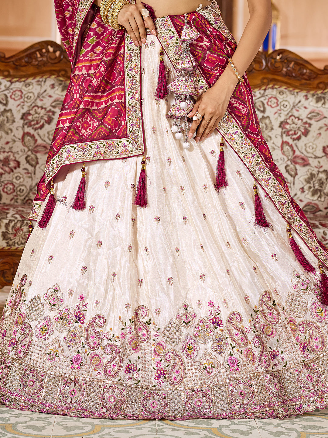 Tissue Fabric Sequins embroidery Semi-Stitched Lehenga & Unstitched Blouse With Burgundy Color Dupatta House of Panchhi