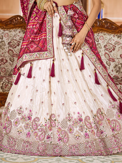 Tissue Fabric Sequins embroidery Semi-Stitched Lehenga & Unstitched Blouse With Burgundy Color Dupatta House of Panchhi