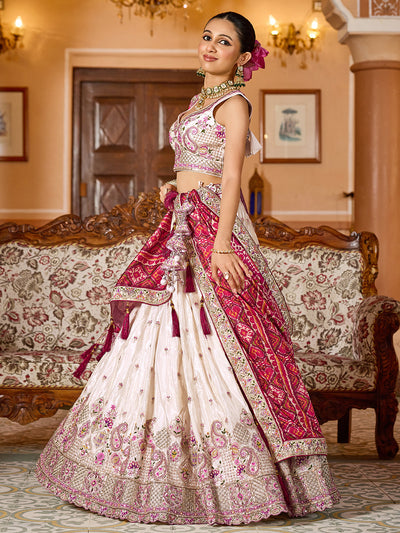 Tissue Fabric Sequins embroidery Semi-Stitched Lehenga & Unstitched Blouse With Burgundy Color Dupatta House of Panchhi