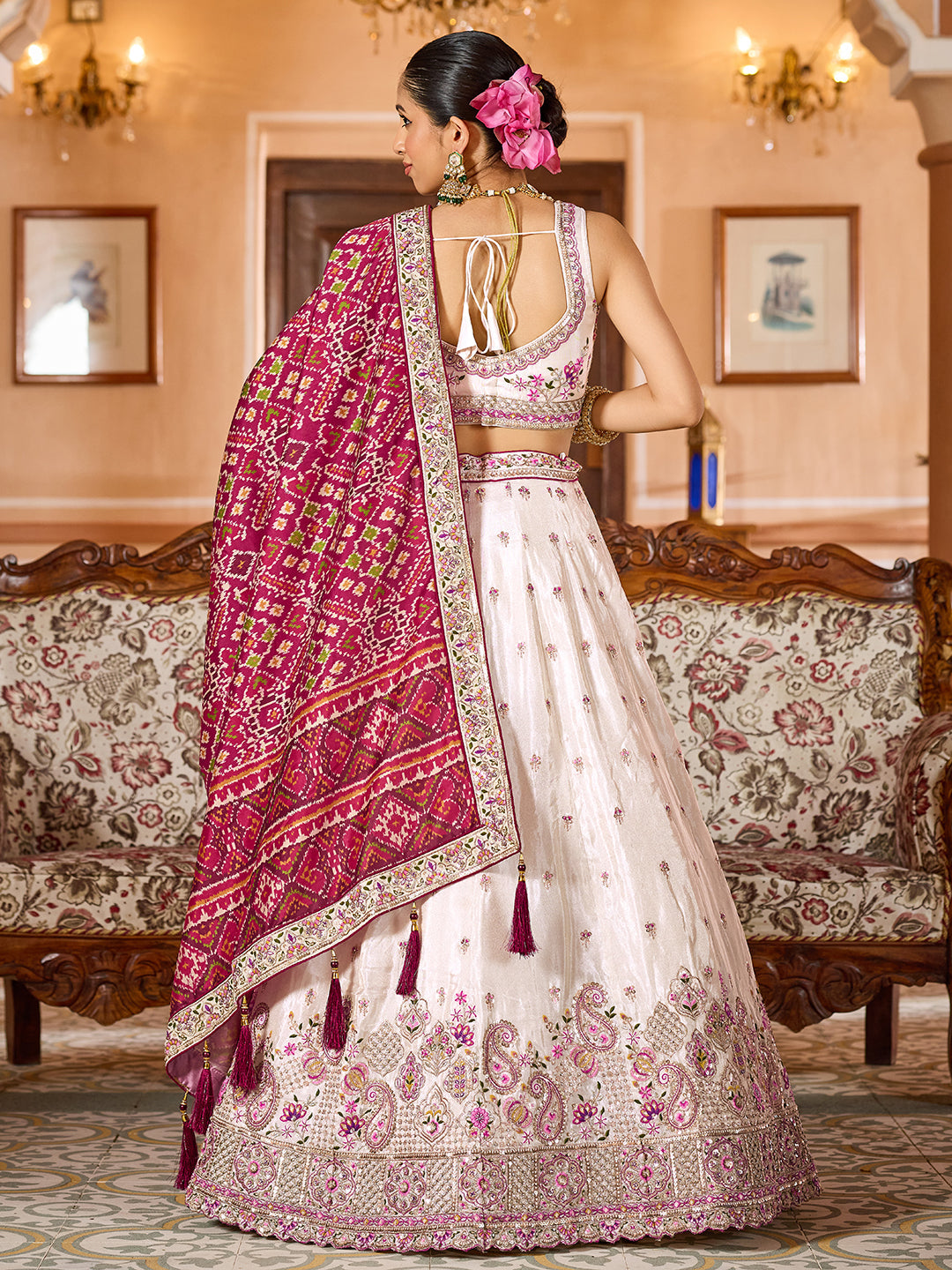 Tissue Fabric Sequins embroidery Semi-Stitched Lehenga & Unstitched Blouse With Burgundy Color Dupatta House of Panchhi