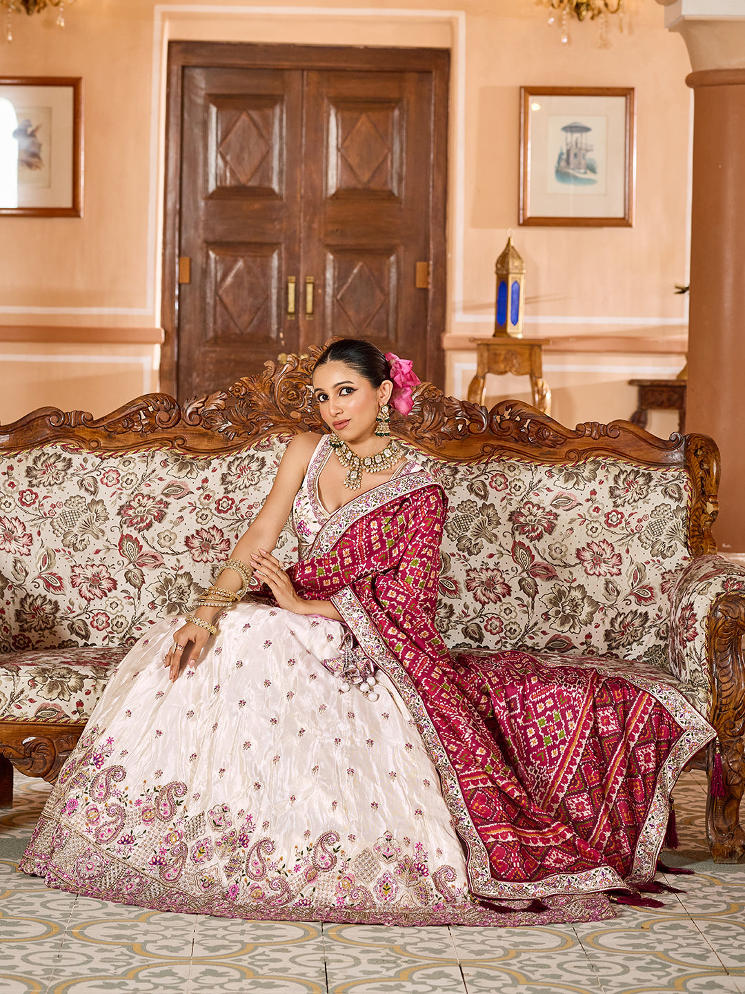 Tissue Fabric Sequins embroidery Semi-Stitched Lehenga & Unstitched Blouse With Burgundy Color Dupatta House of Panchhi