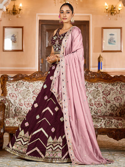 Silk Fabric Sequins embroidery Semi-Stitched Lehenga & Unstitched Blouse With Dupatta House of Panchhi