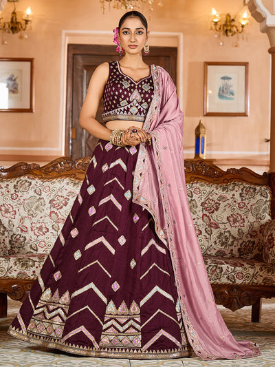 Silk Fabric Sequins embroidery Semi-Stitched Lehenga & Unstitched Blouse With Dupatta House of Panchhi