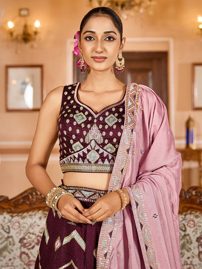 Silk Fabric Sequins embroidery Semi-Stitched Lehenga & Unstitched Blouse With Dupatta House of Panchhi