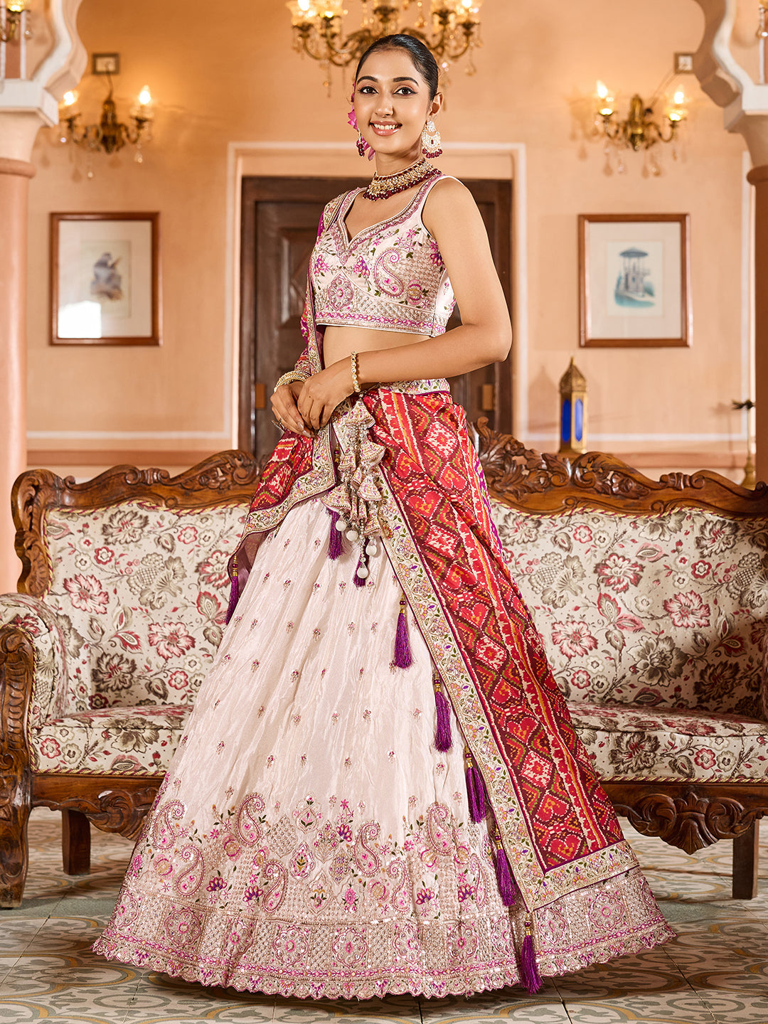 Tissue Silk Fabric Sequins embroidery Semi-Stitched Lehenga & Unstitched Blouse With Dupatta (Copy) House of Panchhi