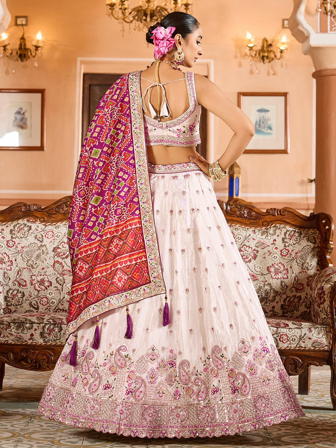 Tissue Silk Fabric Sequins embroidery Semi-Stitched Lehenga & Unstitched Blouse With Dupatta (Copy) House of Panchhi