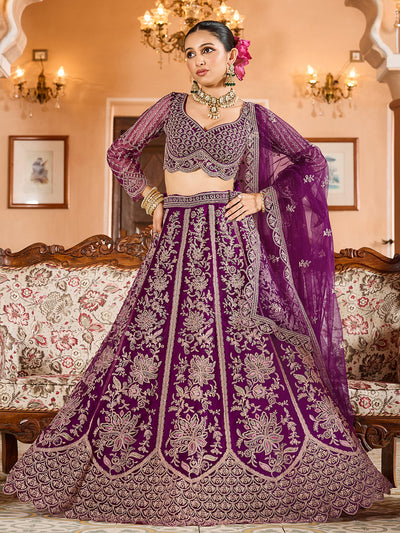 Net Fabric Sequins embroidery Semi-Stitched Lehenga & Unstitched Blouse With Dupatta House of Panchhi