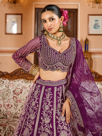 Net Fabric Sequins embroidery Semi-Stitched Lehenga & Unstitched Blouse With Dupatta House of Panchhi