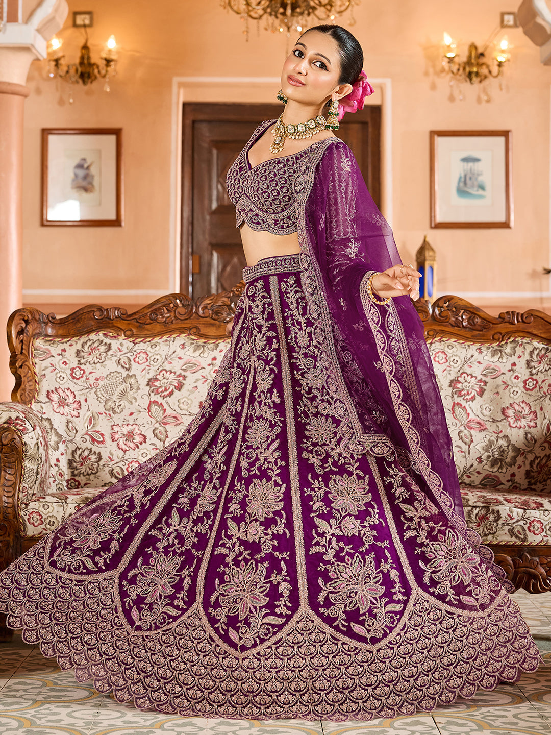 Net Fabric Sequins embroidery Semi-Stitched Lehenga & Unstitched Blouse With Dupatta House of Panchhi