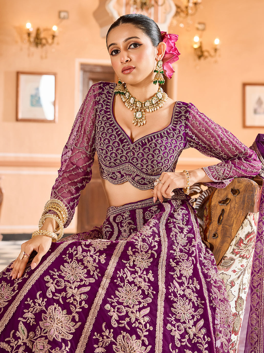 Net Fabric Sequins embroidery Semi-Stitched Lehenga & Unstitched Blouse With Dupatta House of Panchhi