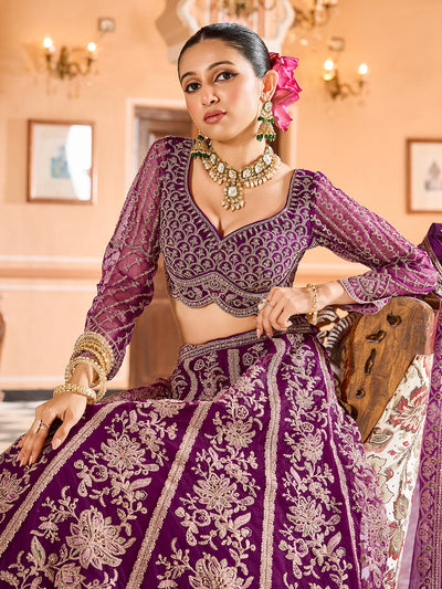 Net Fabric Sequins embroidery Semi-Stitched Lehenga & Unstitched Blouse With Dupatta House of Panchhi